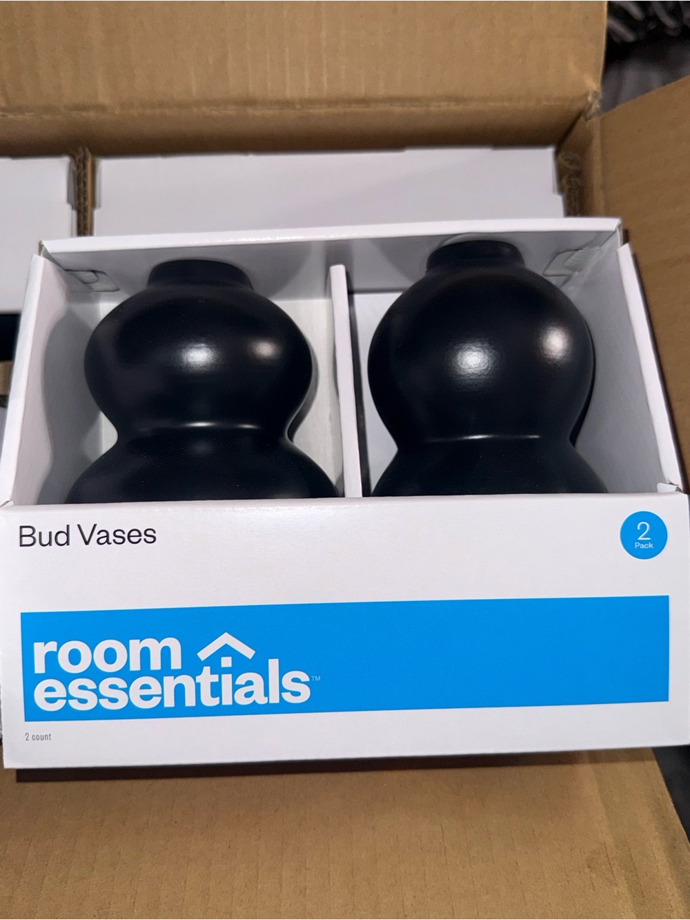 Room Essentials Matte Black Double-Bulb Bud Vases - 2 Pack